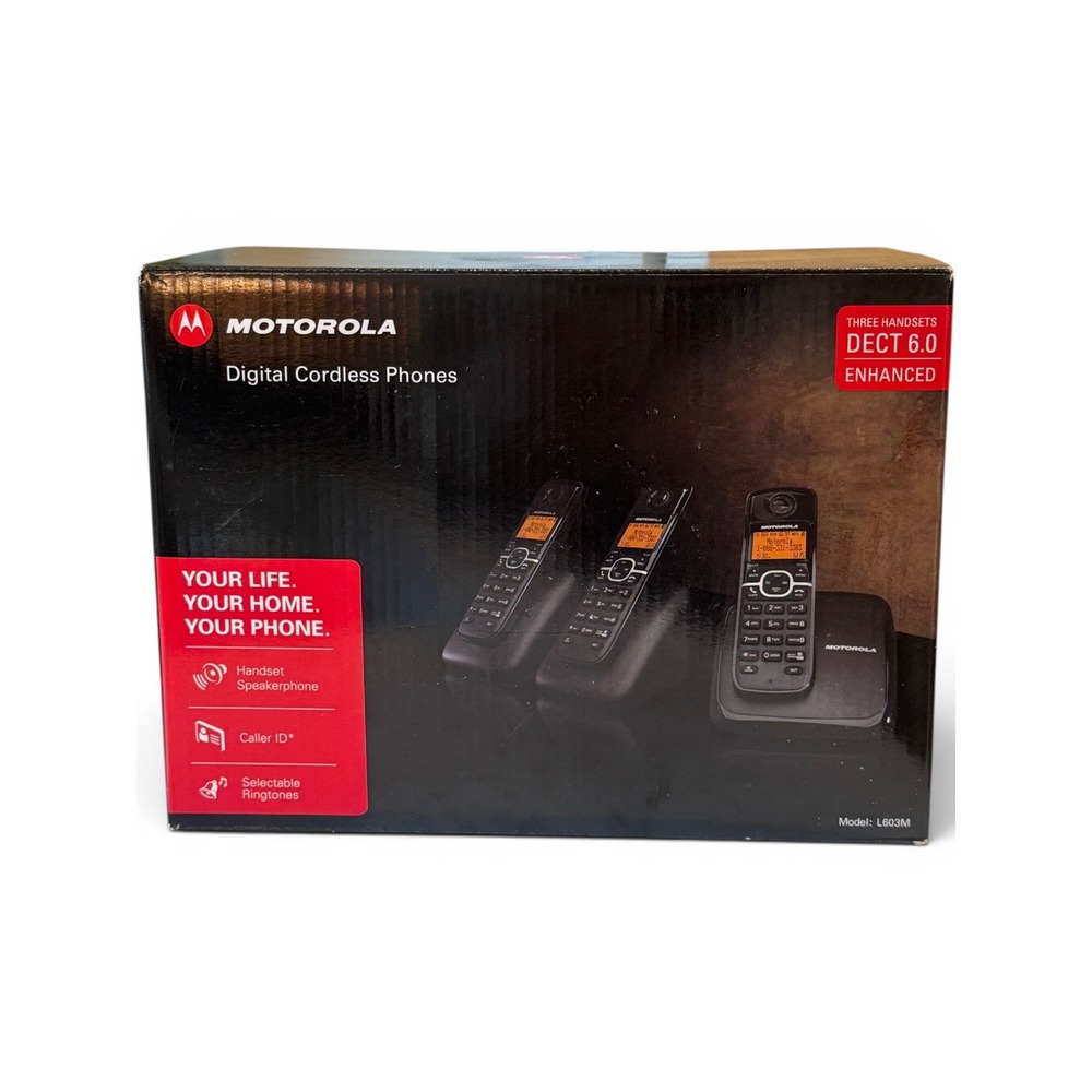 NEW Motorola L603M Cordless Phone 3 Handsets Black DECT 6.0 Digital System